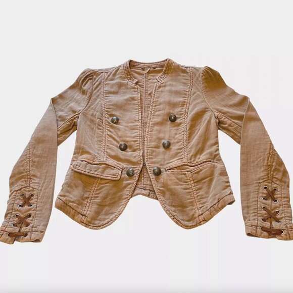 Free People Jagger Blazer Western Military Jacket Open Front Lace Up Cuff Beige - Picture 10 of 15
